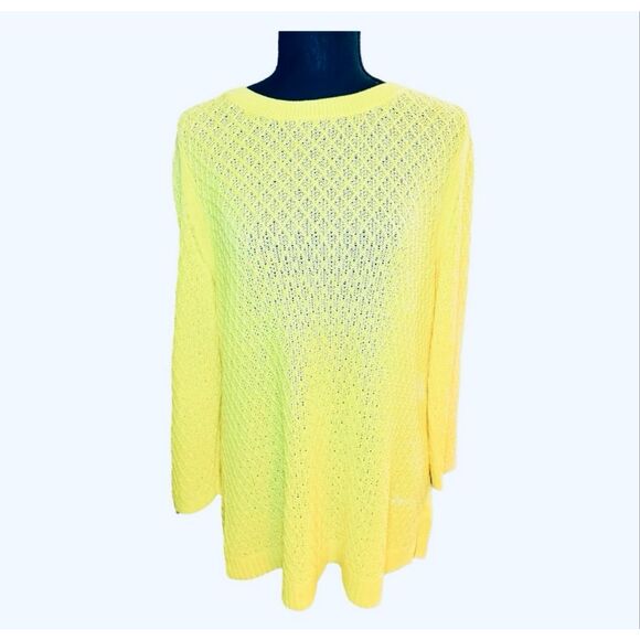 Talbots Yellow Open-Knit Crewneck Sweater | Fall Layering Essential - Picture 4 of 15